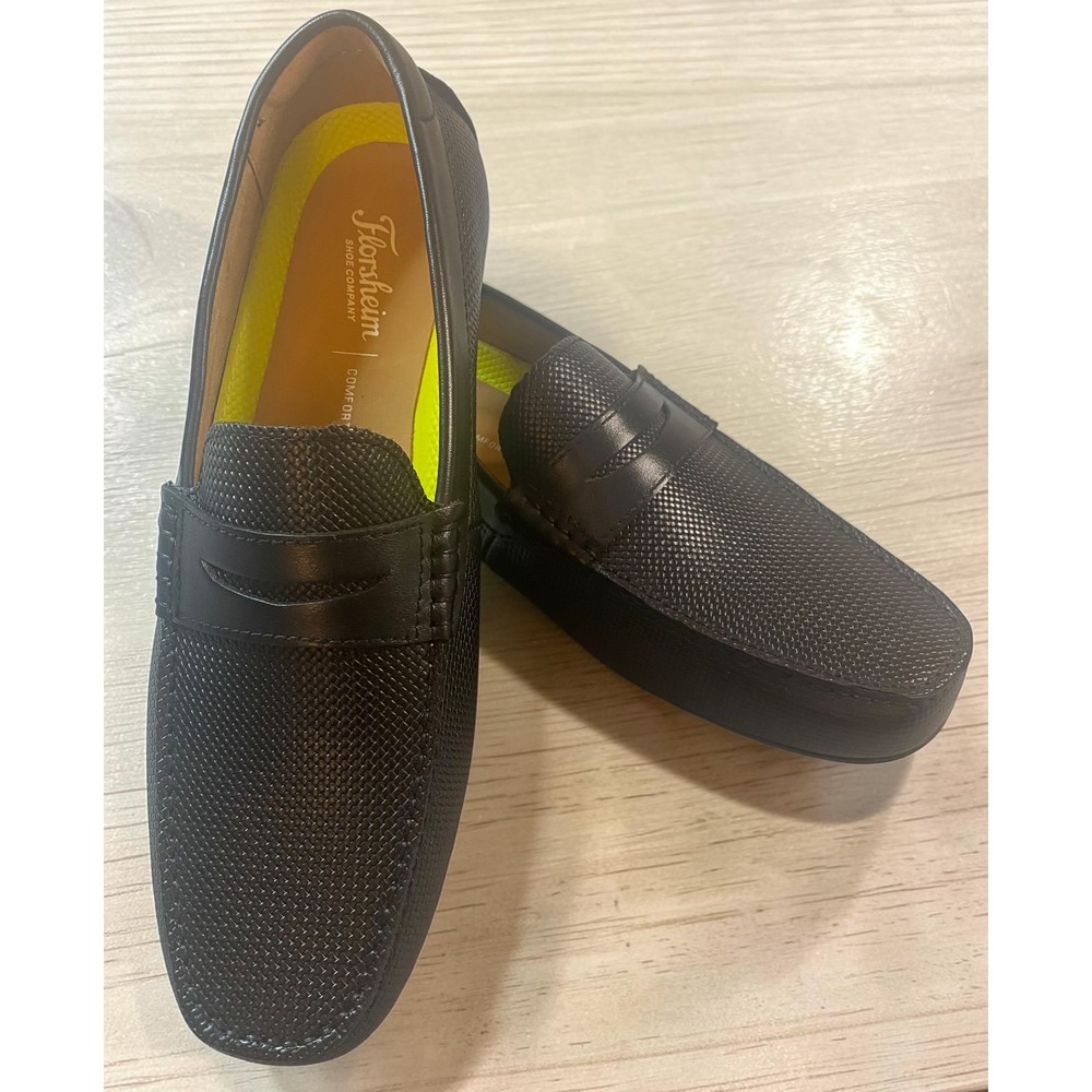 Florsheim Motor Moc Toe Black Textured Leather Penny Loafers Men's 12W NWOT